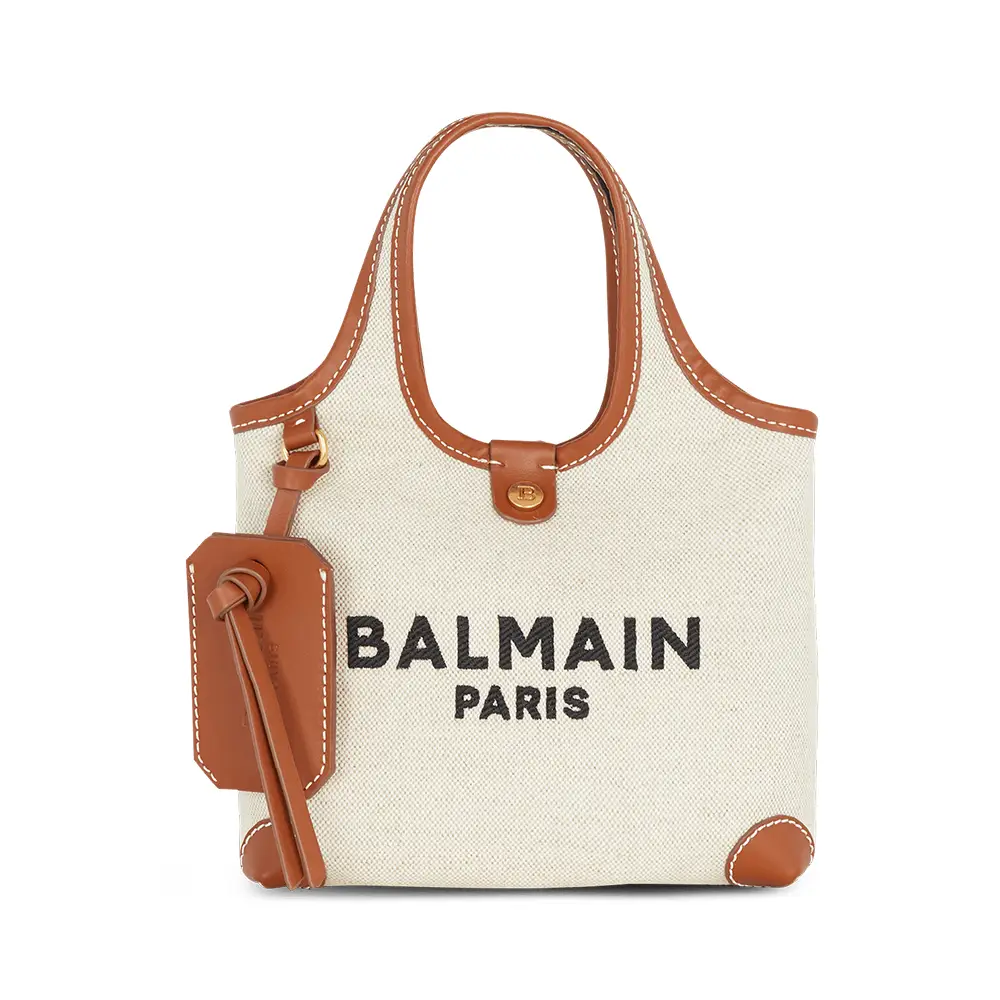 Balmain B-Army Small Canvas Leather Grocery Bag Brown