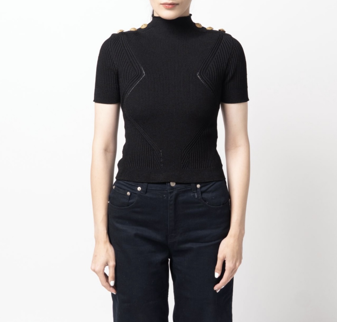 Balmain Flock Coin Ribbed Knit Top Black