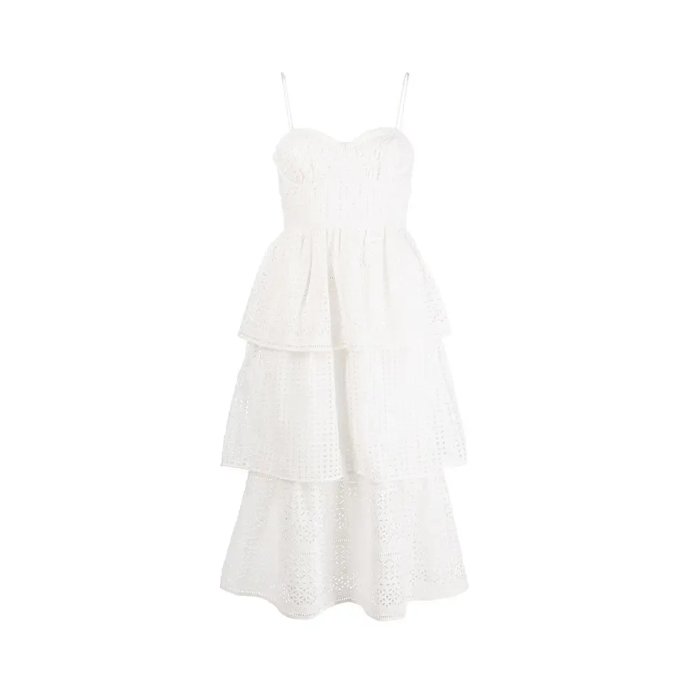 Self Portrait Cotton Broderie Anglaise Sleeveless Midi Dress White