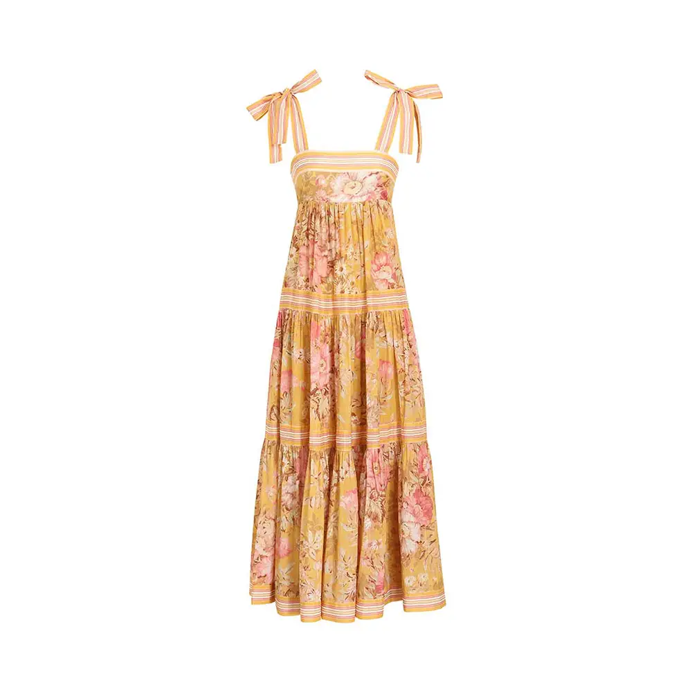 Zimmermann Pattite Tie Shoulder Dress Mustard Floral