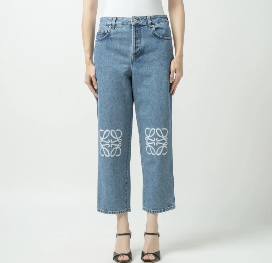 Loewe Anagram Cropped Jeans Mid Blue Denim