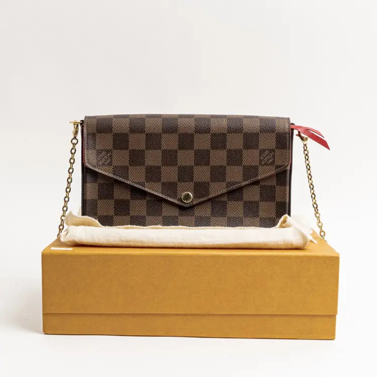 Louis Vuitton Felicie Pochette Damier Ebene Brown Red