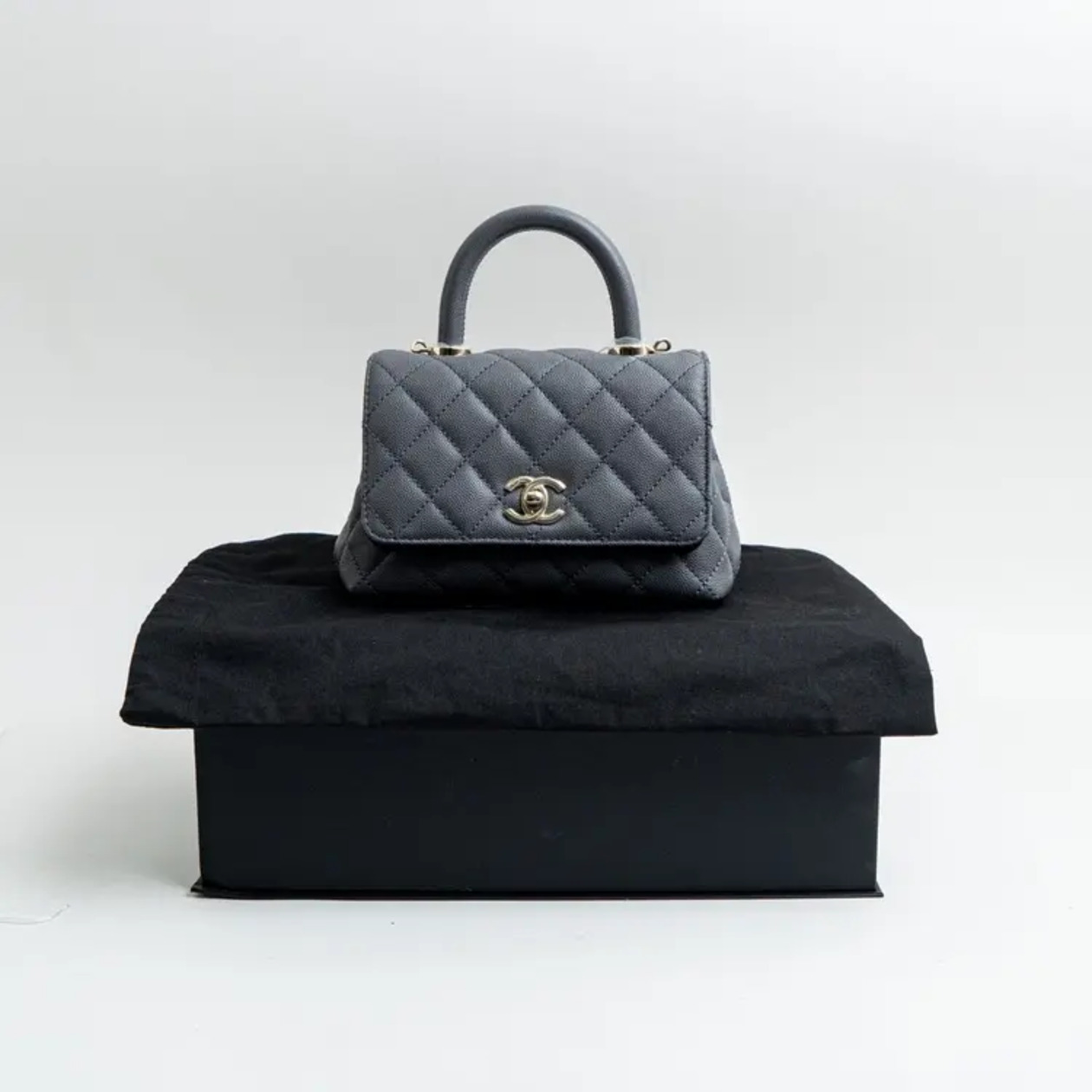 Chanel C Mini Coco Handle with Chain Caviar Dark Grey Lghw