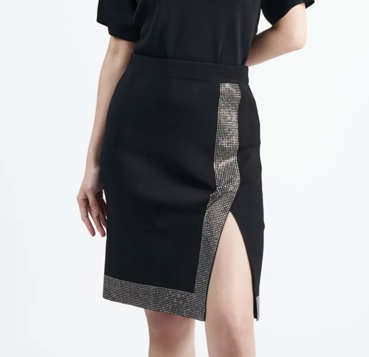 Karl Lagerfeld Rhinestone-Embellished Knitted Skirt Black