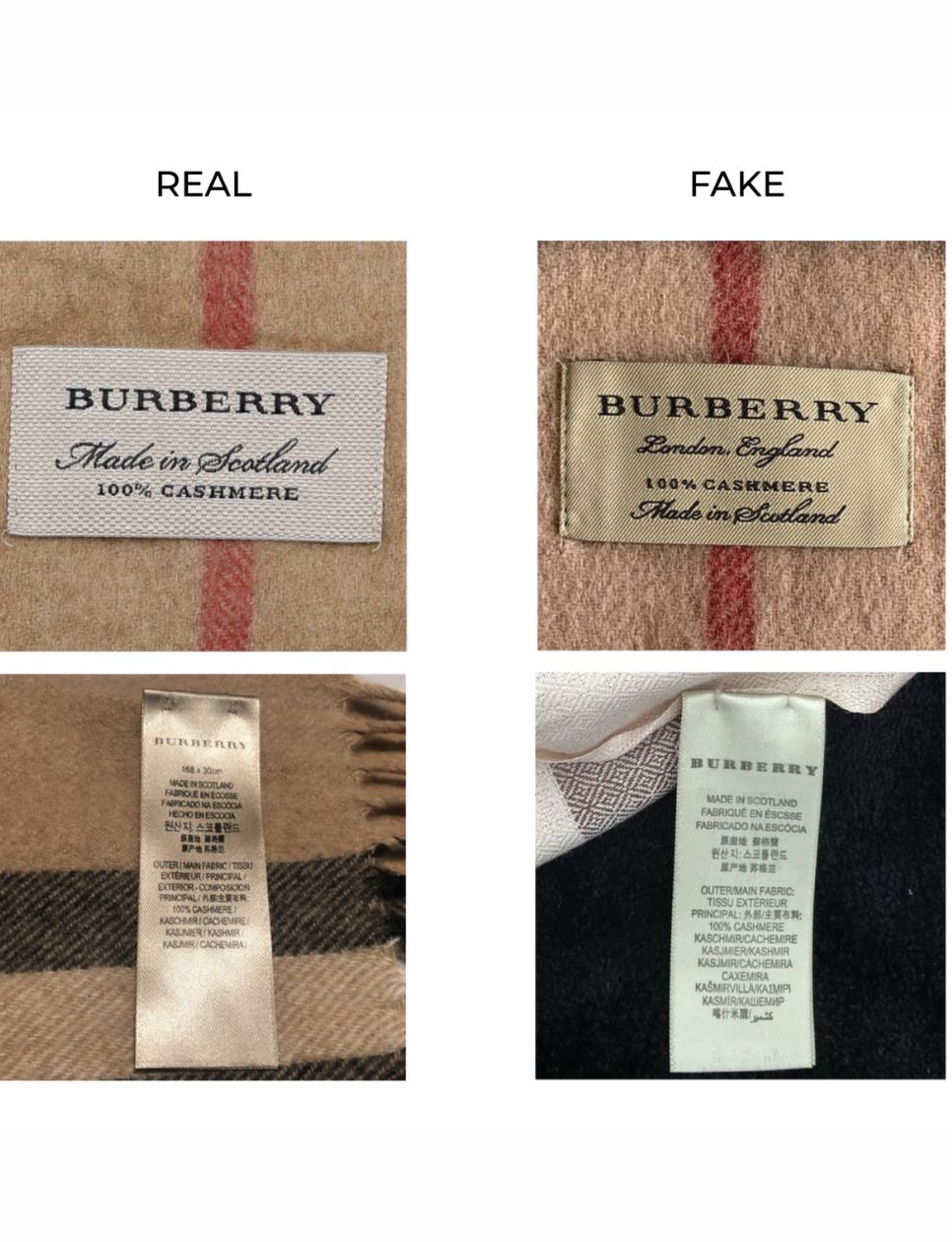 Cermati font pada label Burberry dengan cermat 