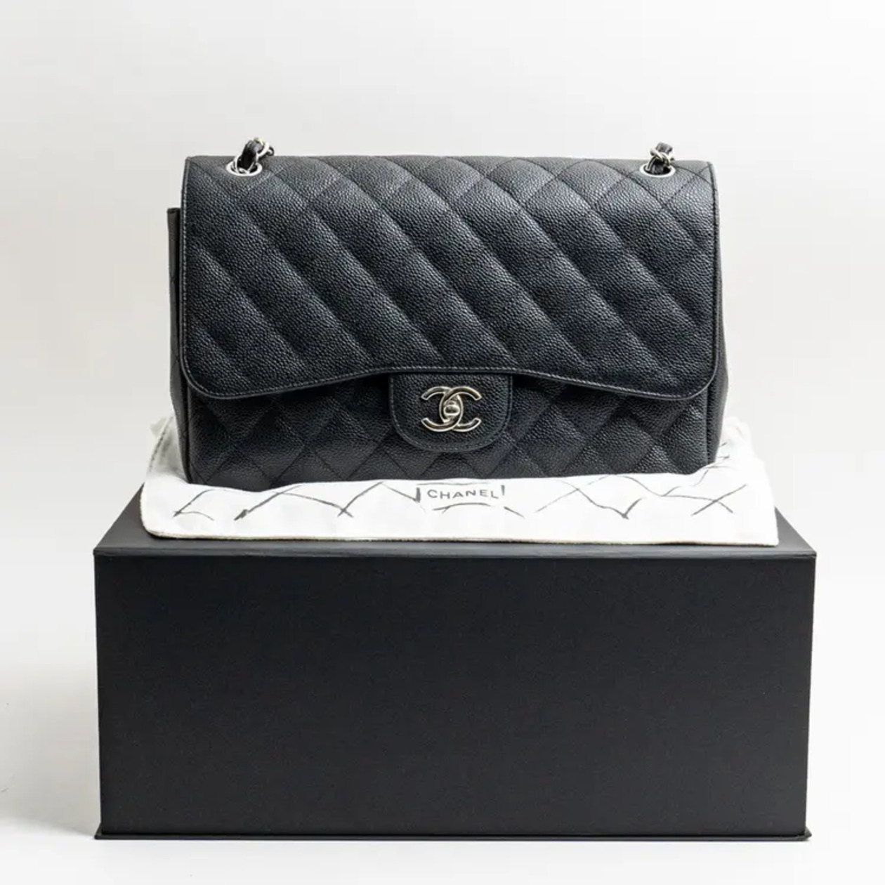 Chanel Large Classic Flap Bag Black Caviar Shw