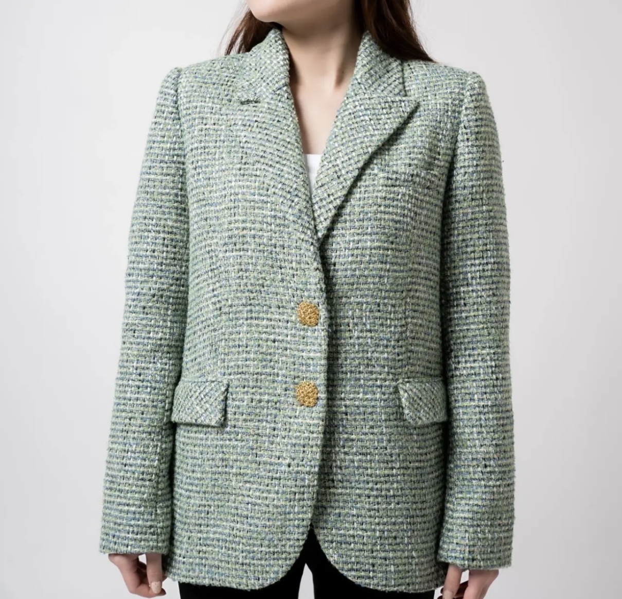 Self Portrait Boucle Oversized Blazer Green