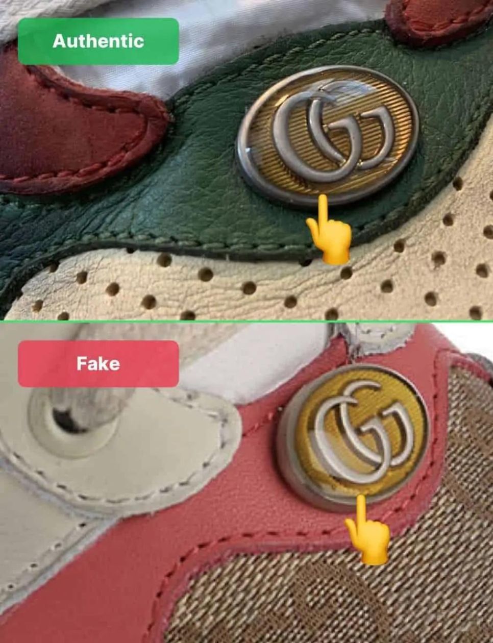 Logo sepatu Gucci pada GG badge juga bisa menjadi petunjuk 