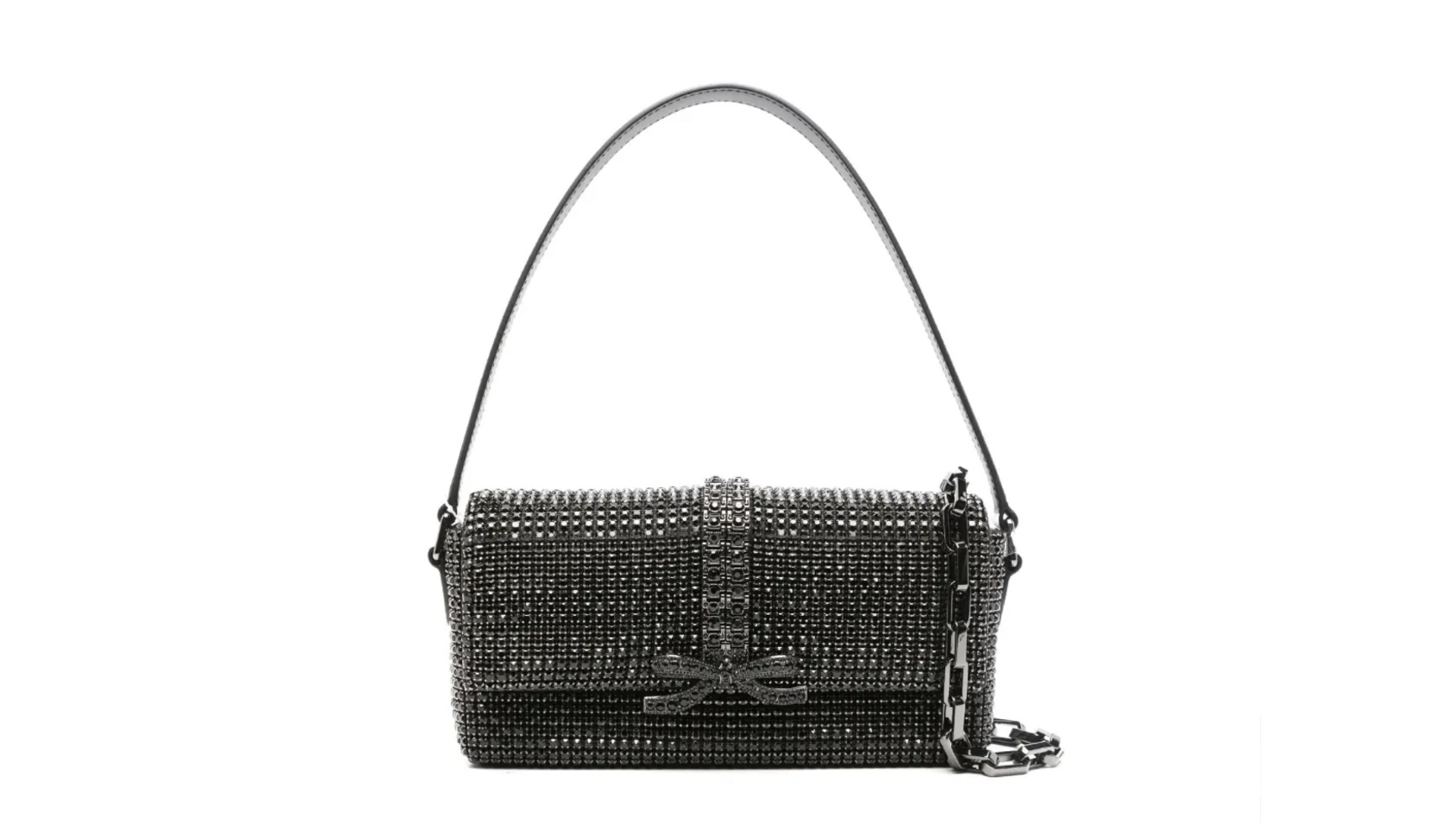 Self Portrait Bow Rhinestone Chainmail Baguette Shoulder Bag Black