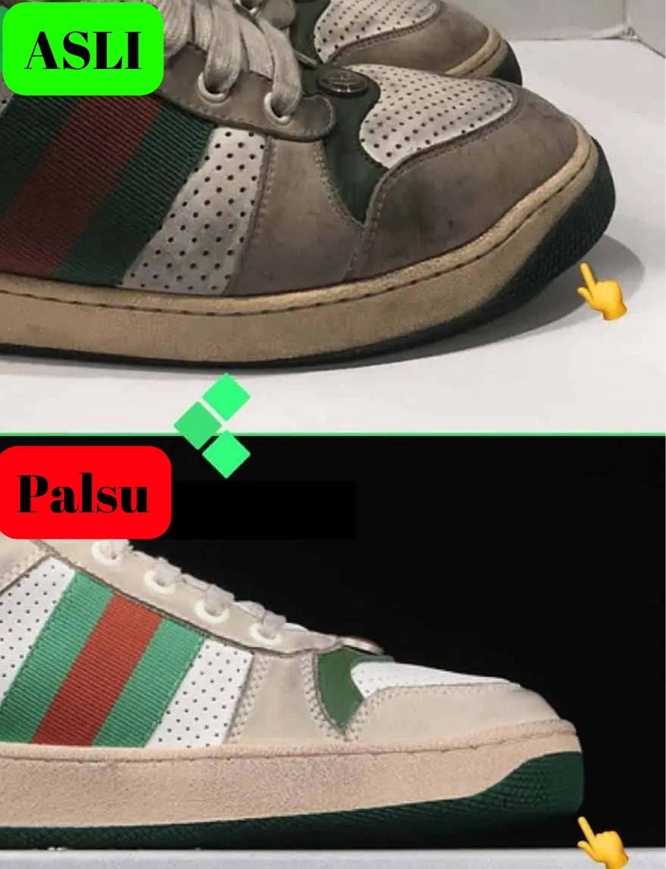 Bentuk toe box yang landai pertanda bahwa itu sepatu asli 