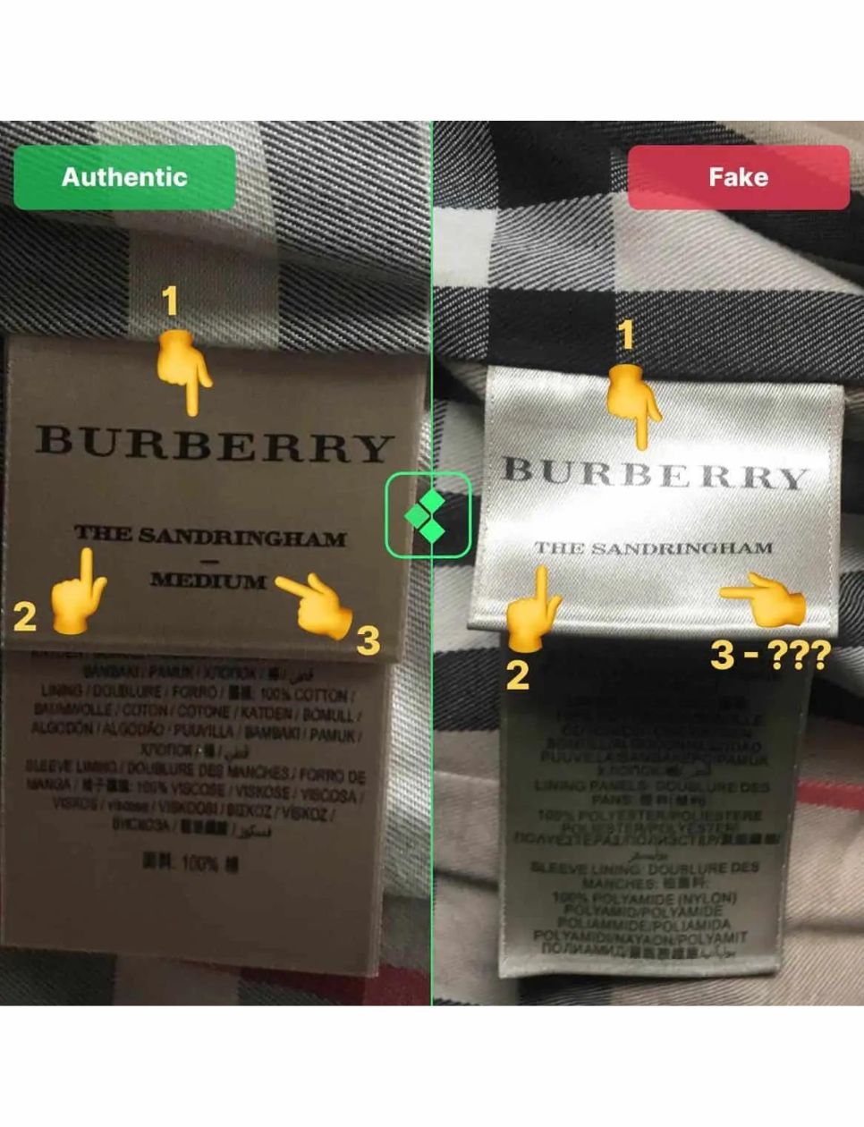 Wash Tag pada Burberry asli dan palsu