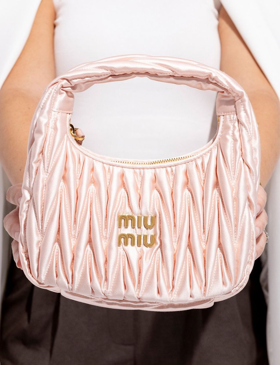 Miu Miu Wander Matelassé Nappa Leather Hobo Bag Powder Pink