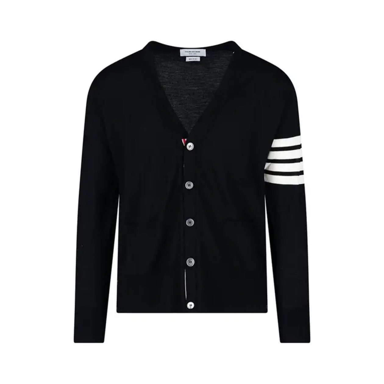 Thom Browne Fine Merino Wool V-Neck 4-Bar Cardigan Black