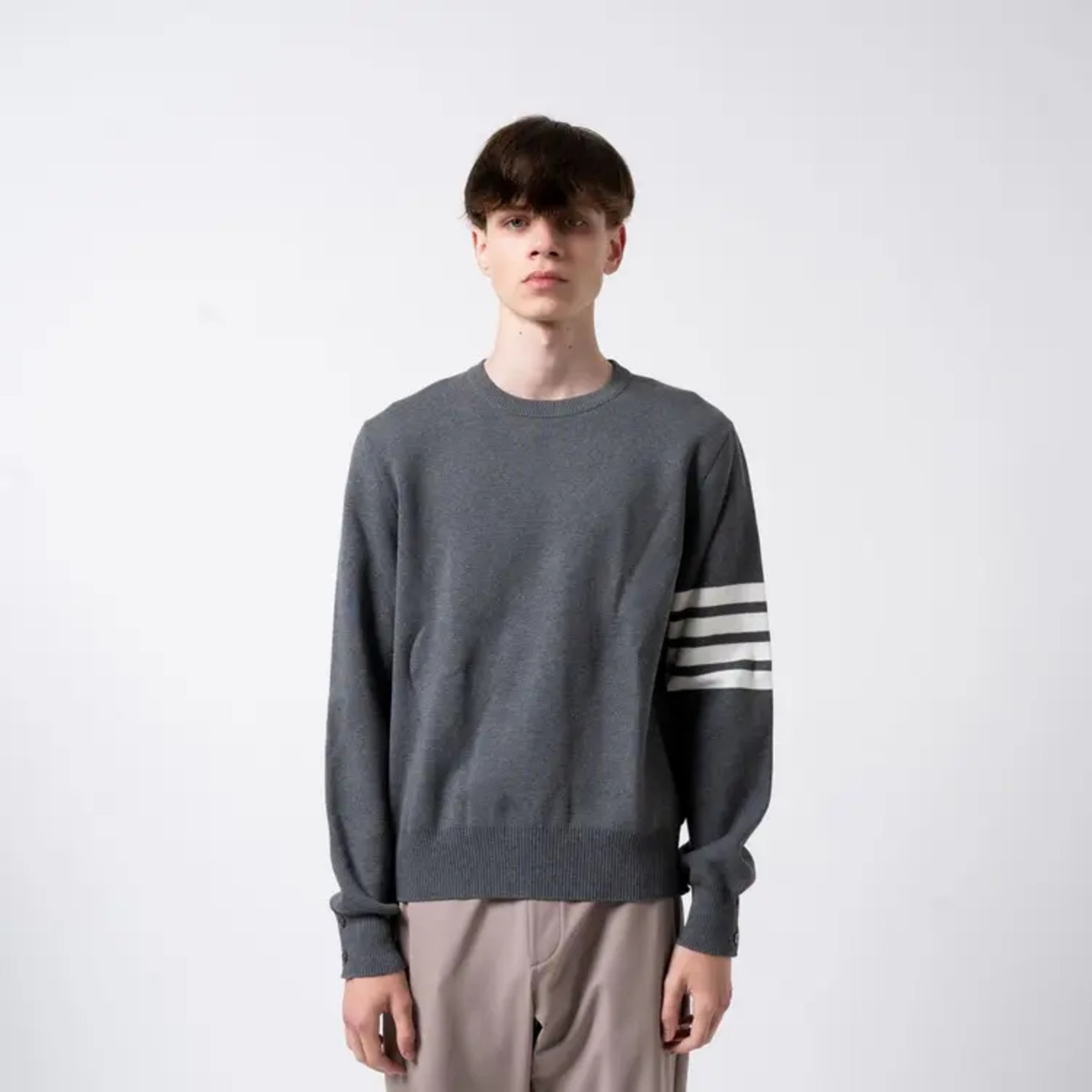 Thom Browne 4-Bar Crew Neck Pullover Medium Grey