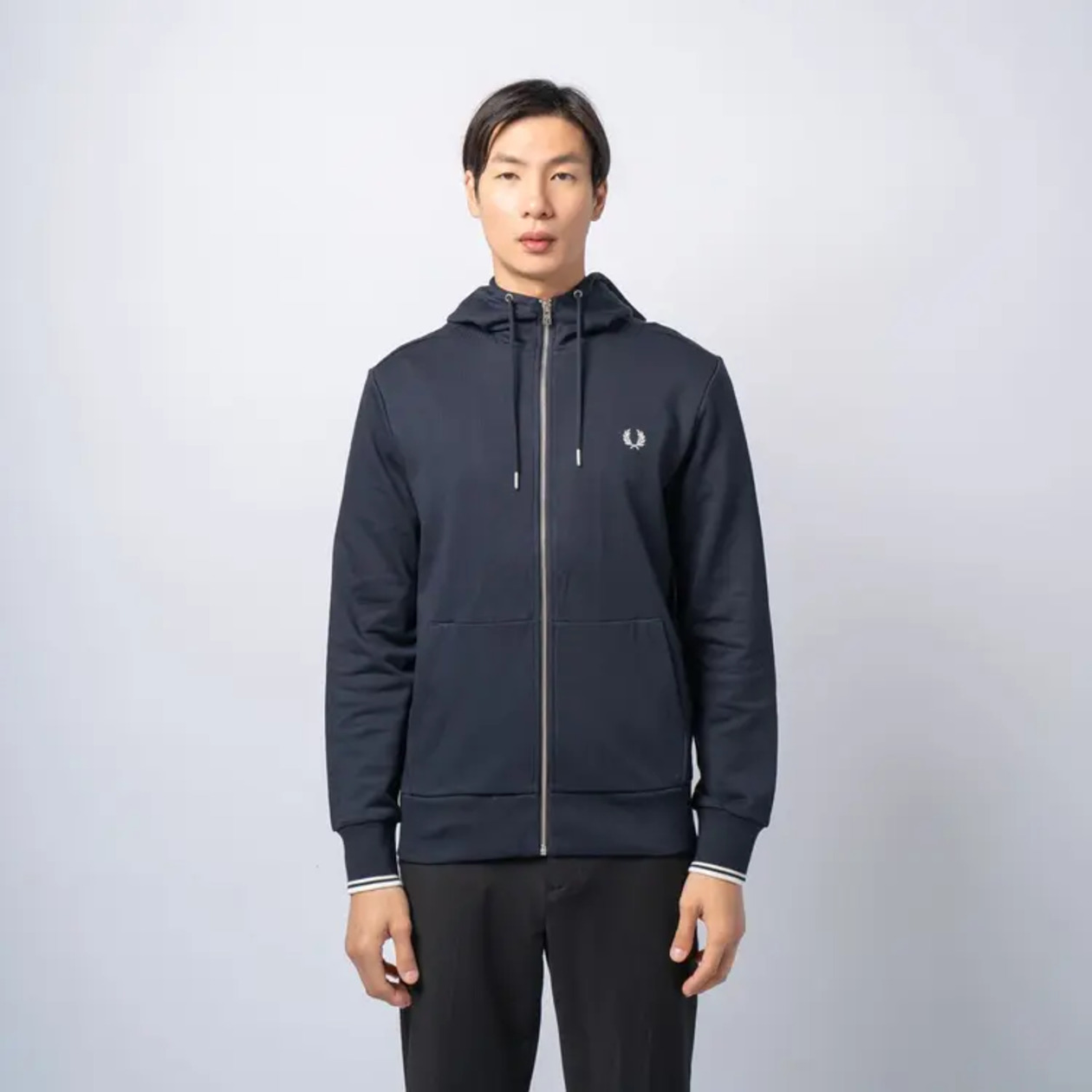 Fred Perry Hooded Zip Through Jacket Navy