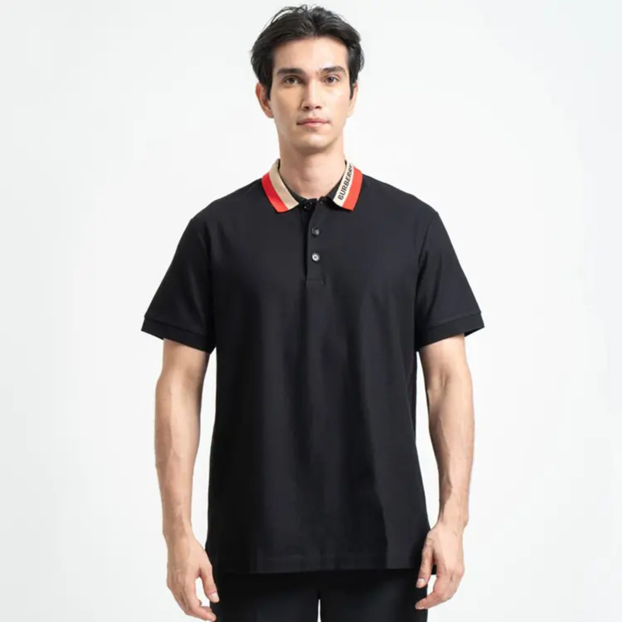 Burberry Logo Collar Piqué Polo Shirt Black