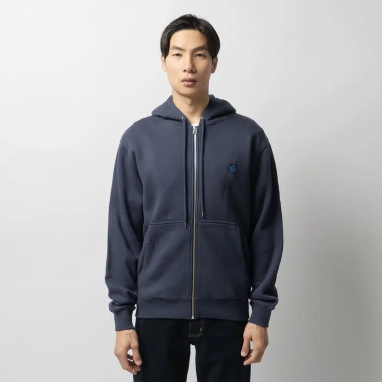 Maison Kitsunè Bold Fox Head Patch Comfort Zipped Hoodie Ink Blue