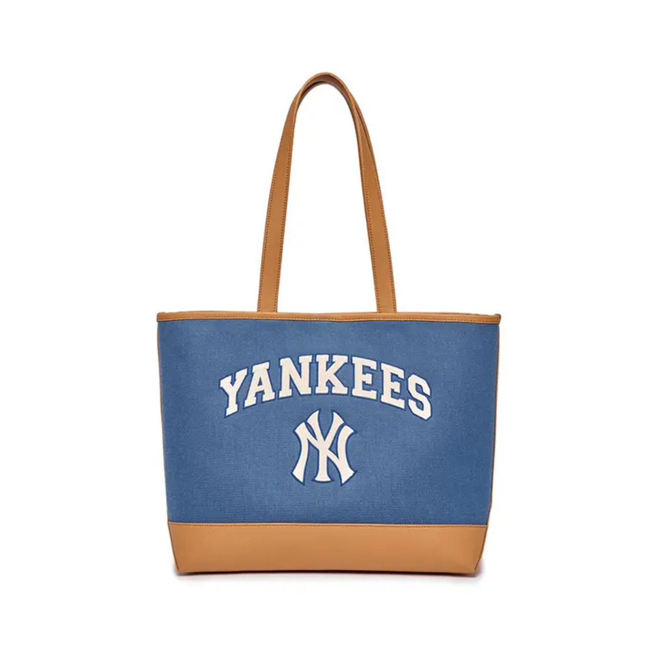 MLB NY Yankees Varsity Canvas Large Tote Bag Light Denim/Brown