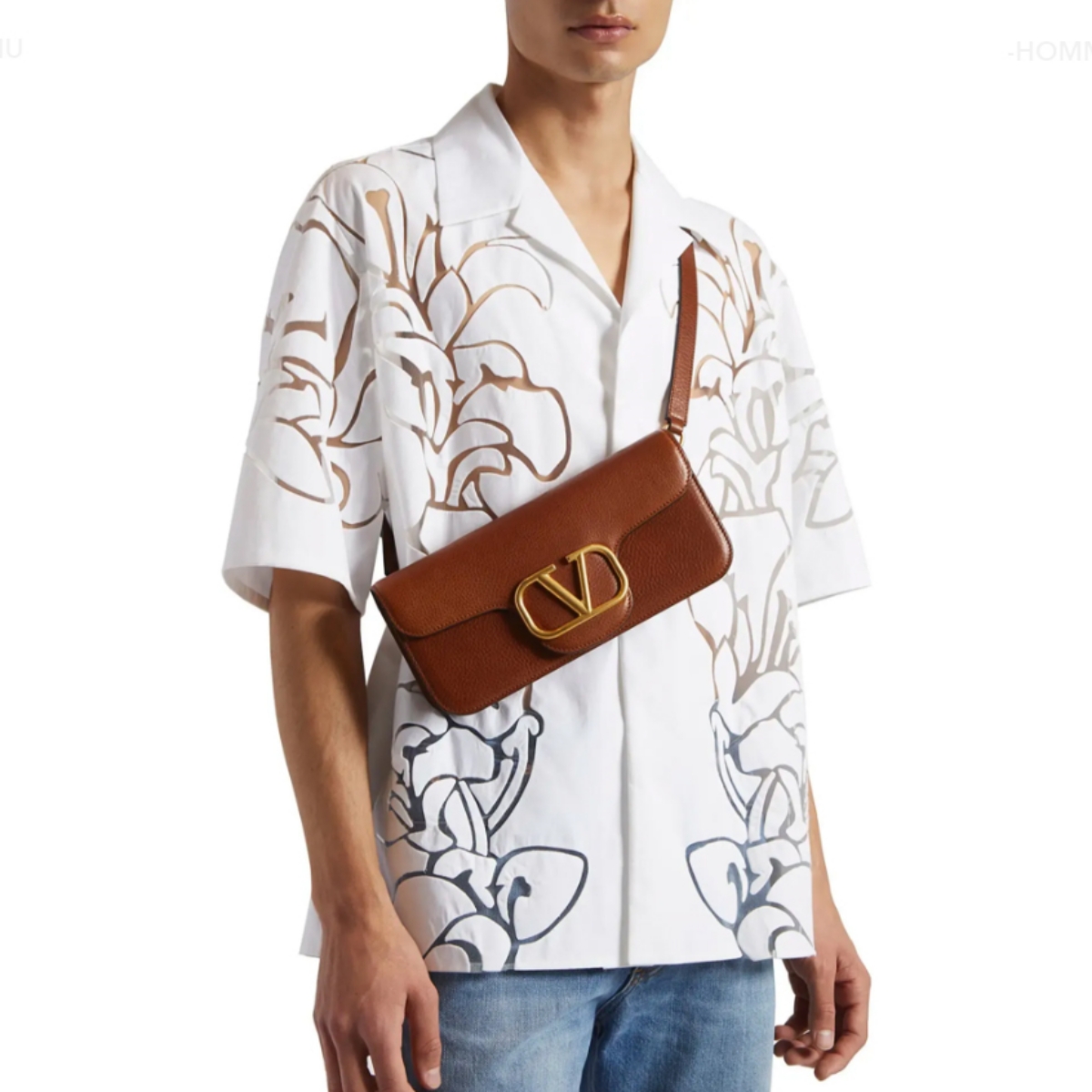 Valentino Men's V-Logo Leather Crossbody Bag