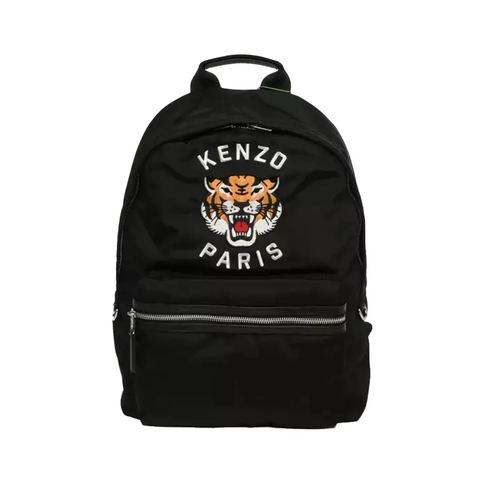 Kenzo Tiger Paris Logo Embroidered Varsity Nylon Backpack Black