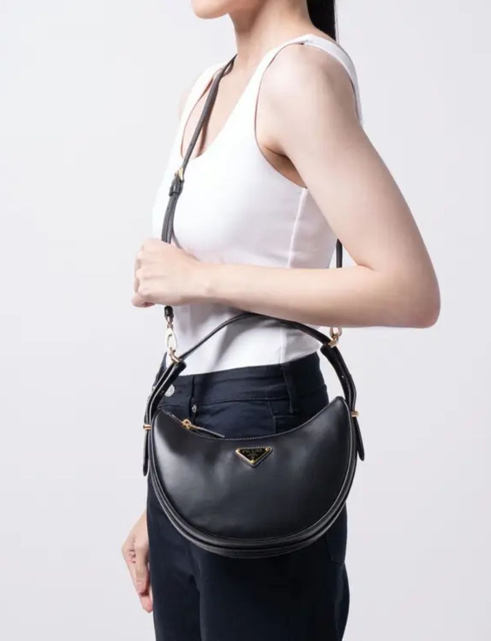 Prada Arqué Leather Shoulder Bag Black