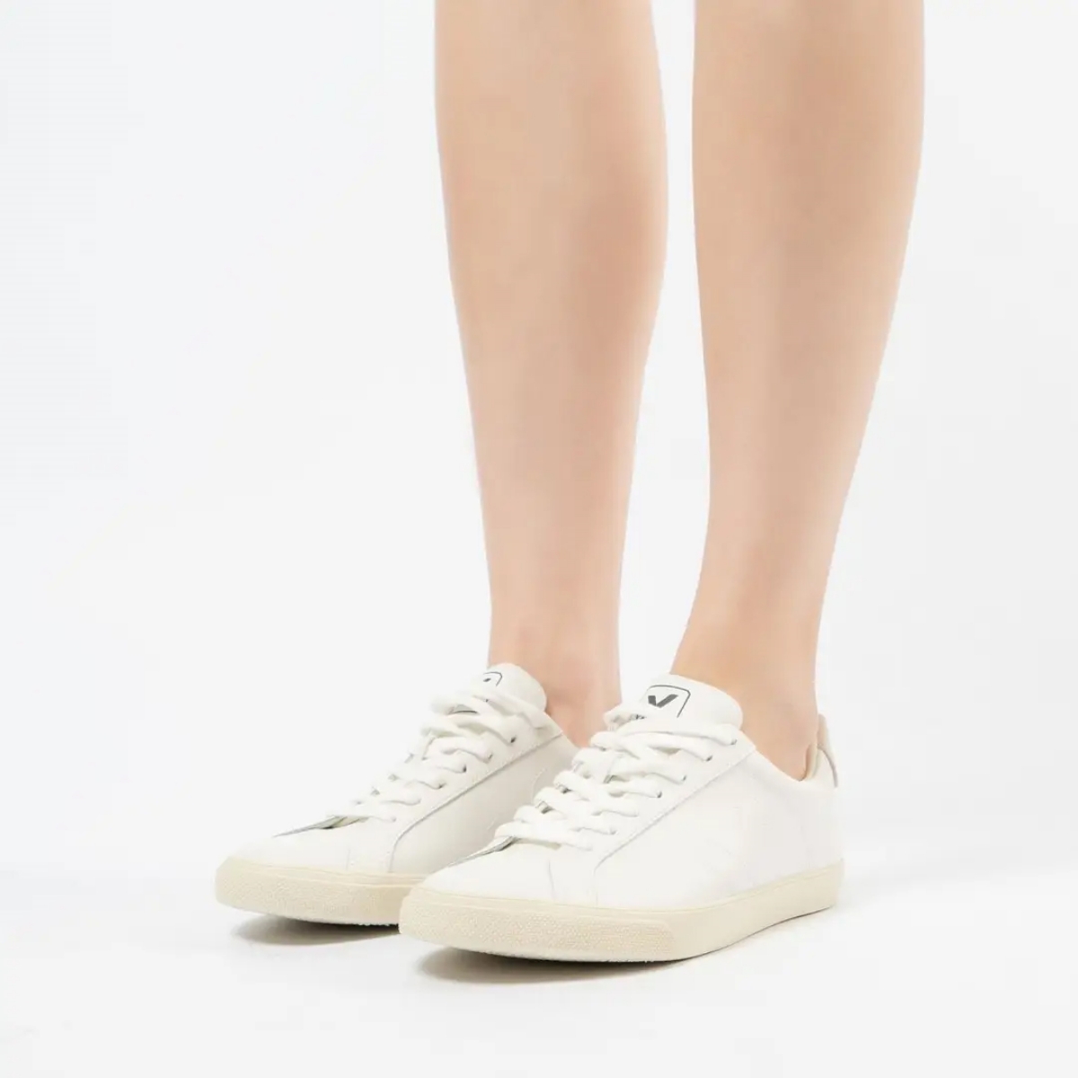 Veja Esplar Stitched Logo Leather Low Top Sneakers Extra White Women