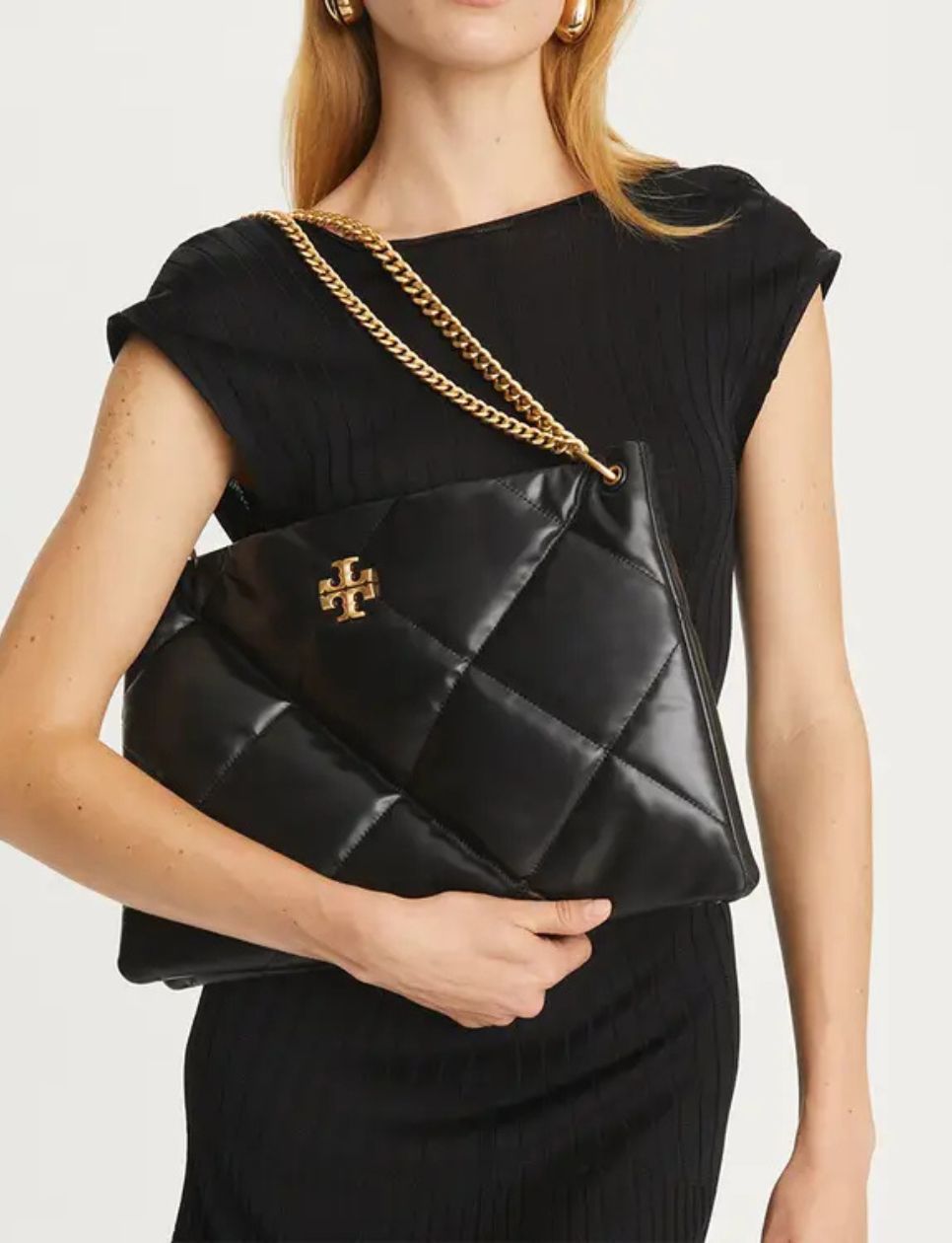 Tory Burch Kira Diamond Quilt Satchel Shoulder Bag Black