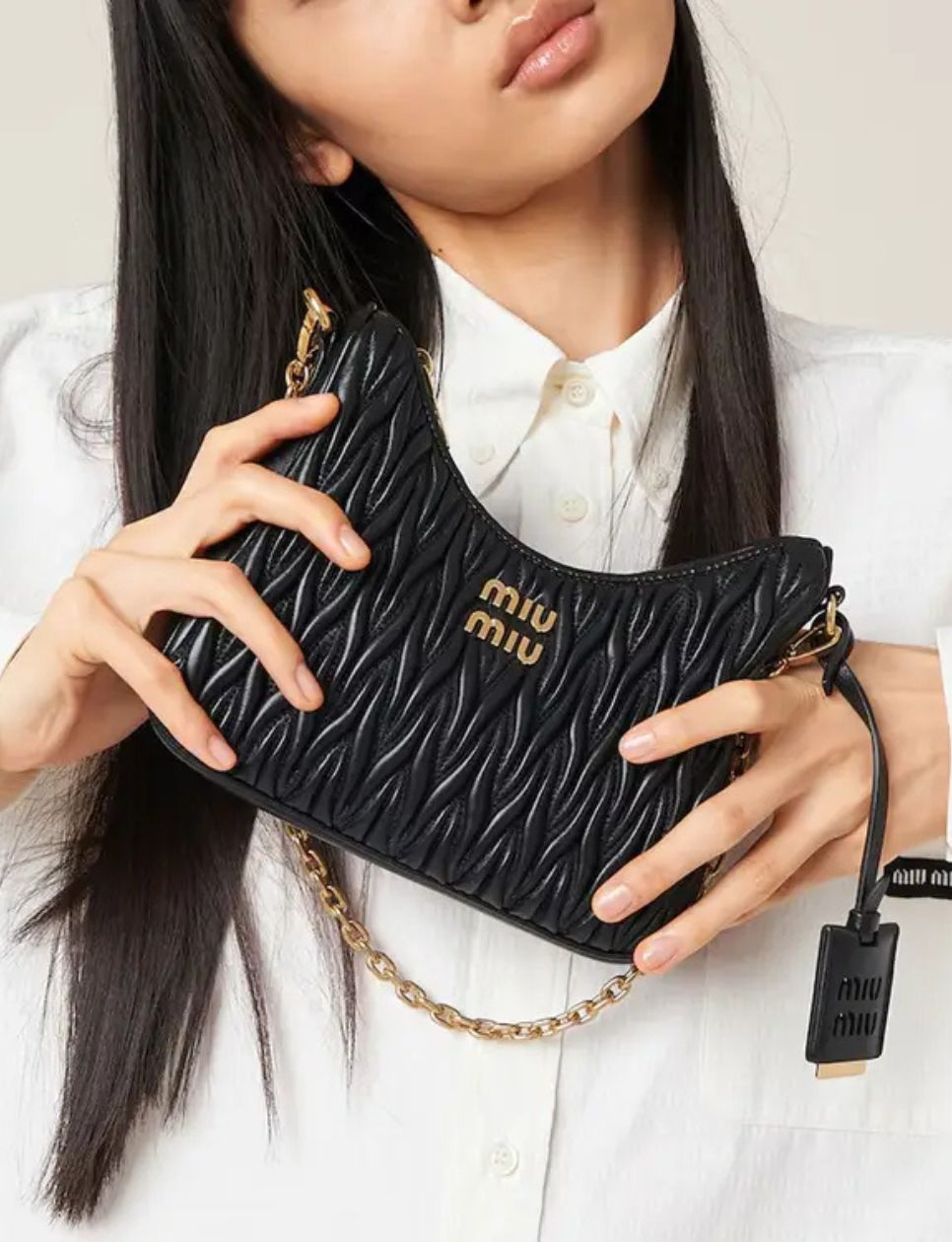 Miu Miu Matelassé Nappa Leather Shoulder Bag Black