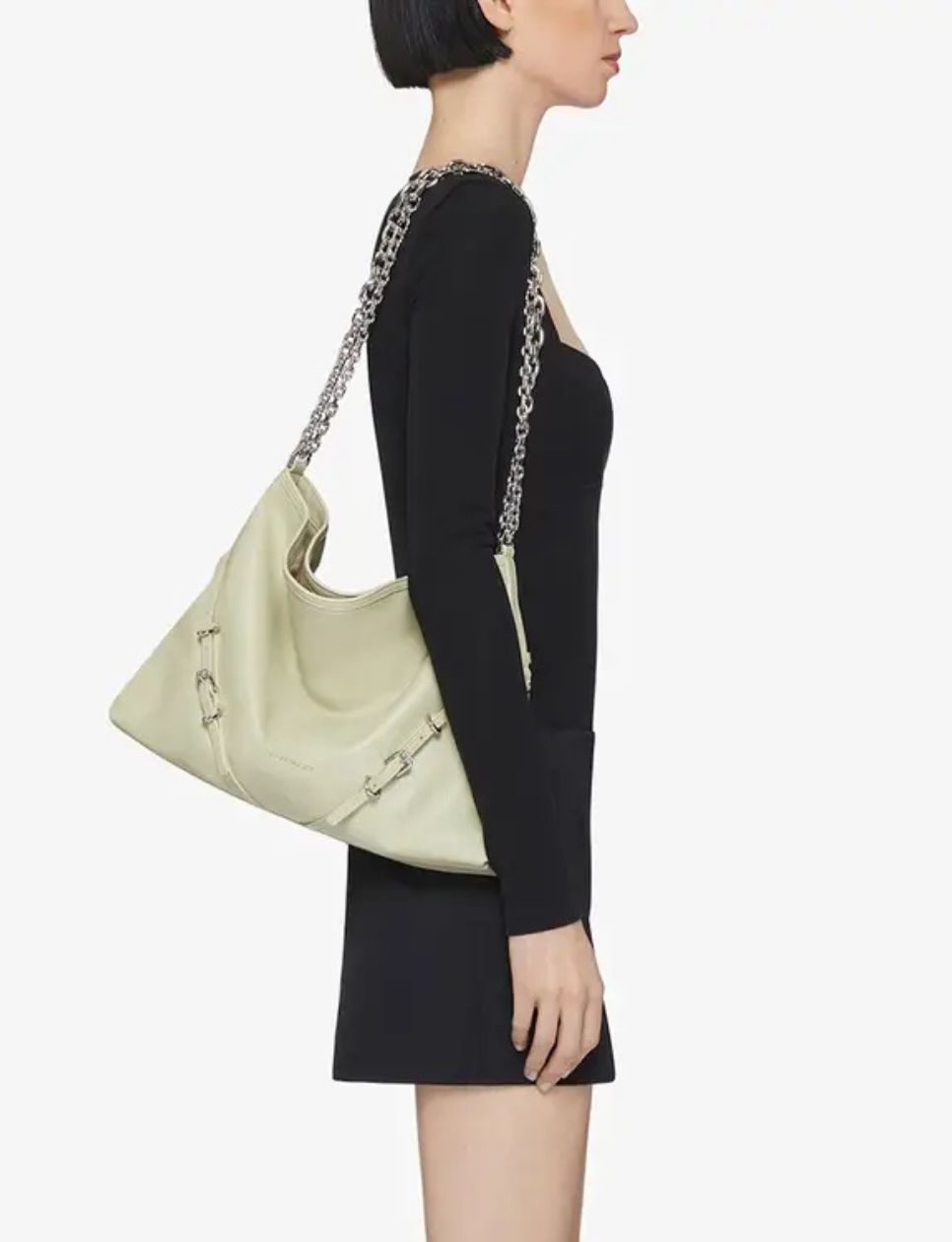 Givenchy Medium Voyou Chain Calfskin Leather Bag Almond Green