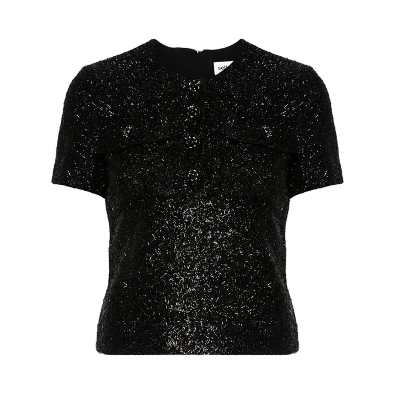 Self Portrait  Tinsel Boucle Top Black