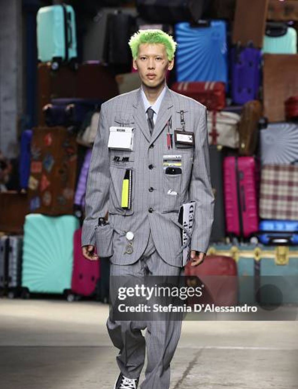 A model walks the runway at the Moschino fashion show during the Milan Menswear Spring/Summer 2025 on June 14, 2024 in Milan, Italy. (Photo by Stefania D'Alessandro/WireImage via gettyimages)