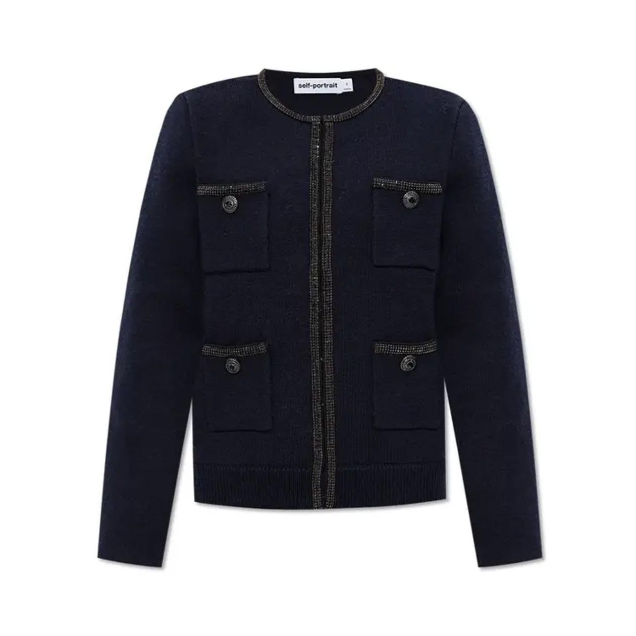 Self Portrait Embellished Knit Cardigan Navy