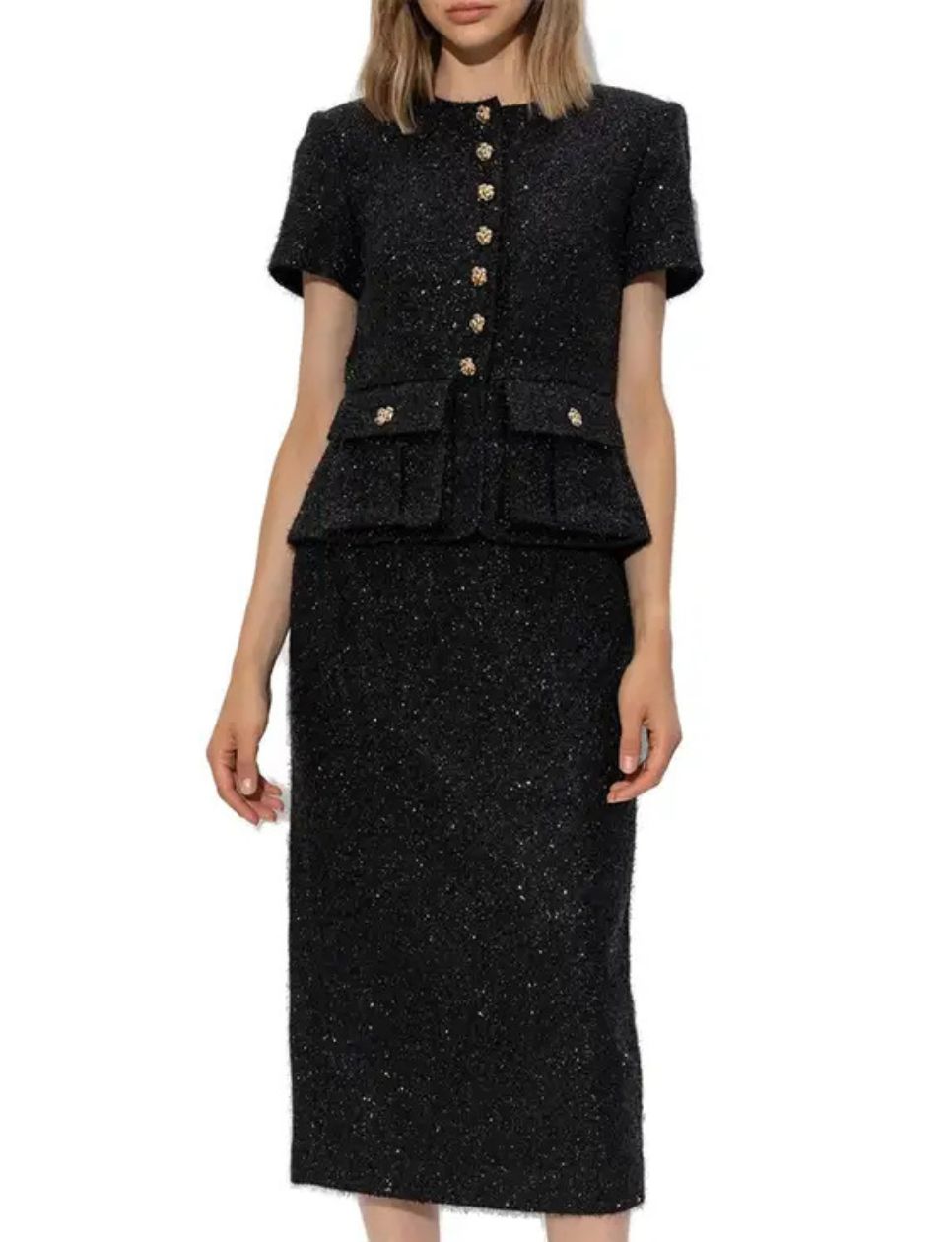 Self Portrait  Tinsel Boucle Tailored Midi Dress Black