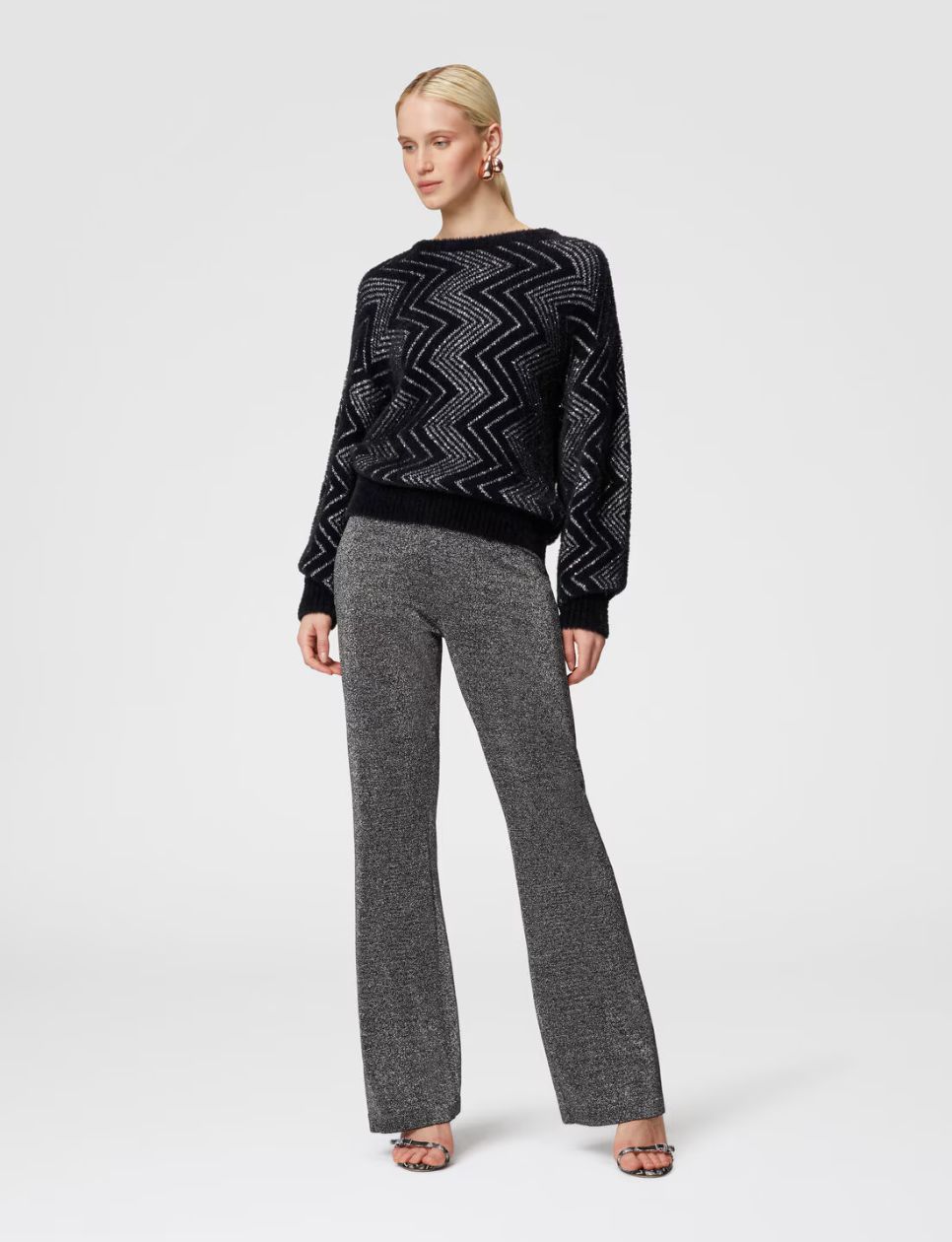 Missoni  Zigzag Front Pocket Crewneck Pullover with Sequins Black Silver