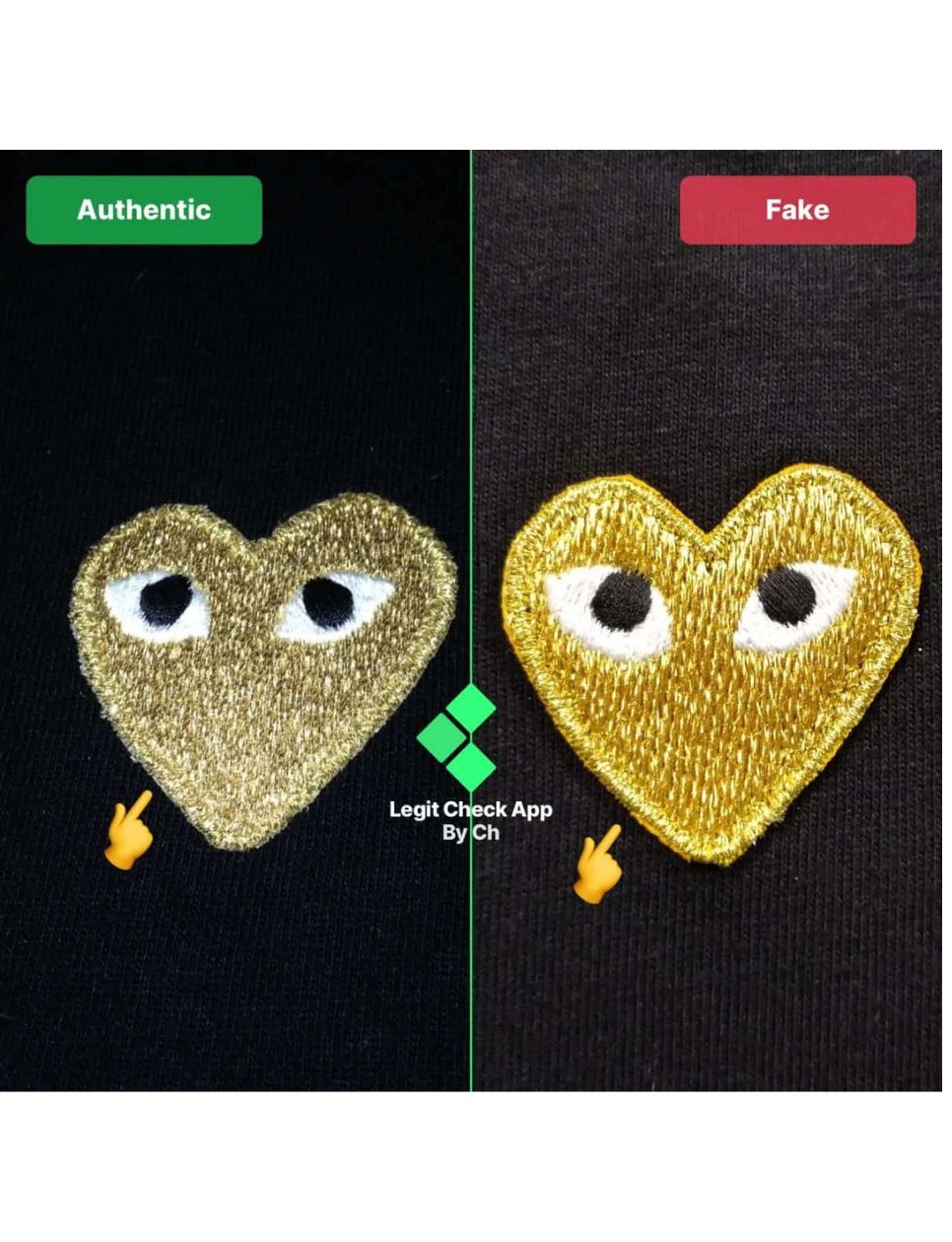 Perbedaan logo Golden Heart yang asli dan palsu (sumber gambar: legitcheck.app)