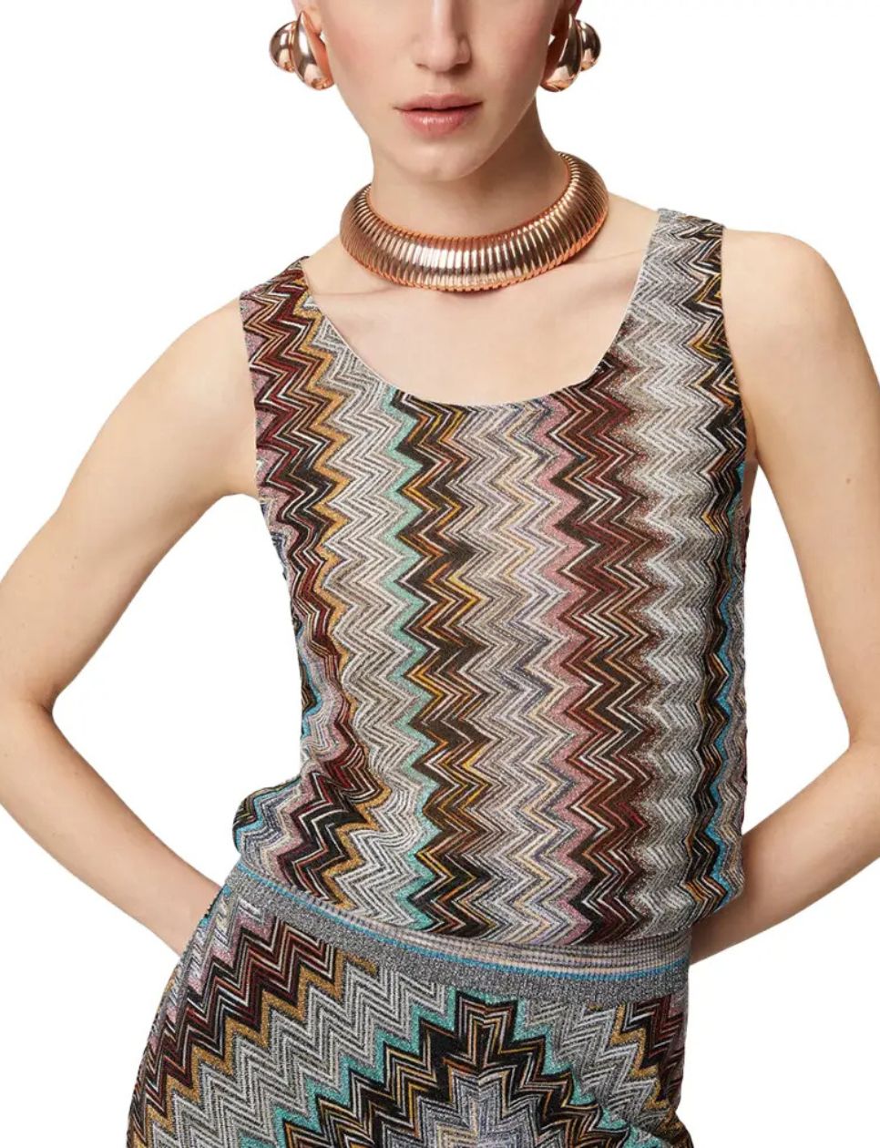 Missoni  Sleeveless Top with Lame Slub Zigzag Motif Multicoloured