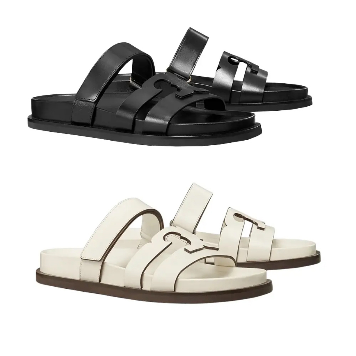 Tory Burch Ines Sport Slide warna hitam dan ivory (Sumber foto: https://voila.id/)