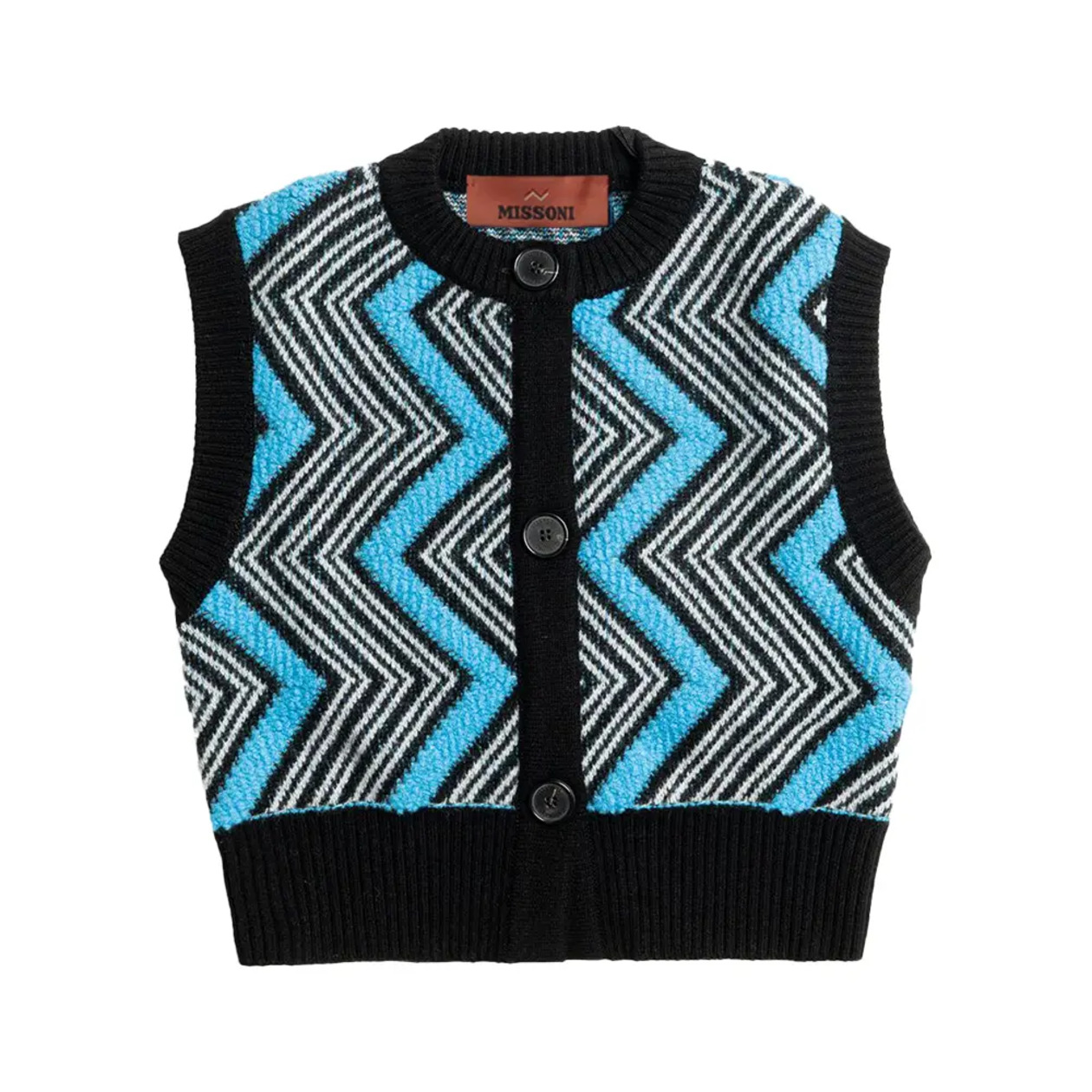 Missoni  Wool Bolero With Buttons and Terrycloth Stitch Chevron Light Blue/Black