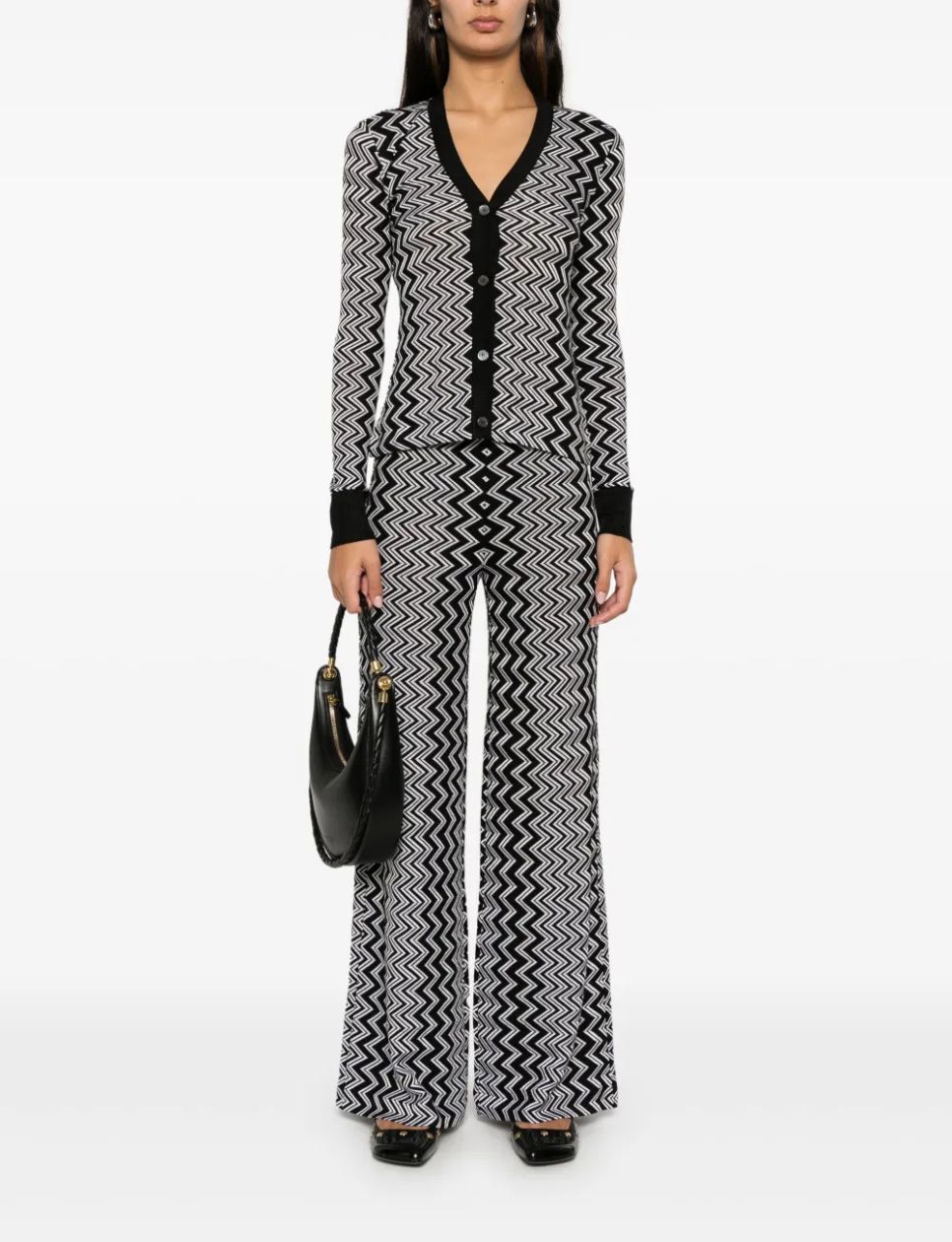 Missoni  Zigzag Patterned Knitted Cardigan Monochrome Black White