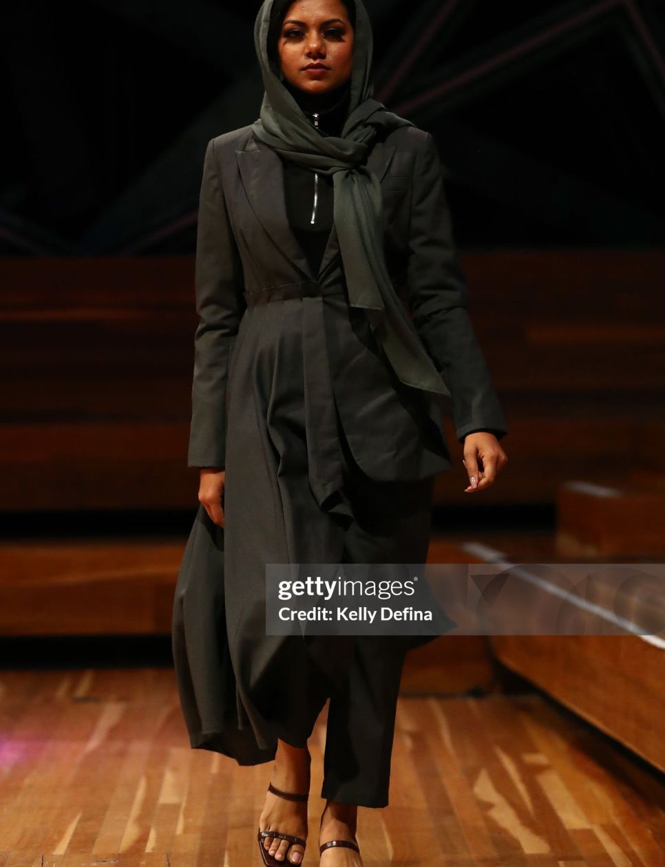 A model showcases designs by Hijab House during the Modest Fashion Runway at Melbourne Fashion Week at Federation Square on August 31, 2019 in Melbourne, Australia. (Photo by Kelly Defina/WireImage)