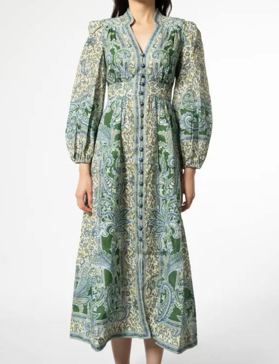 Zimmerman Ottie Plunge Midi Dress Green Paisley