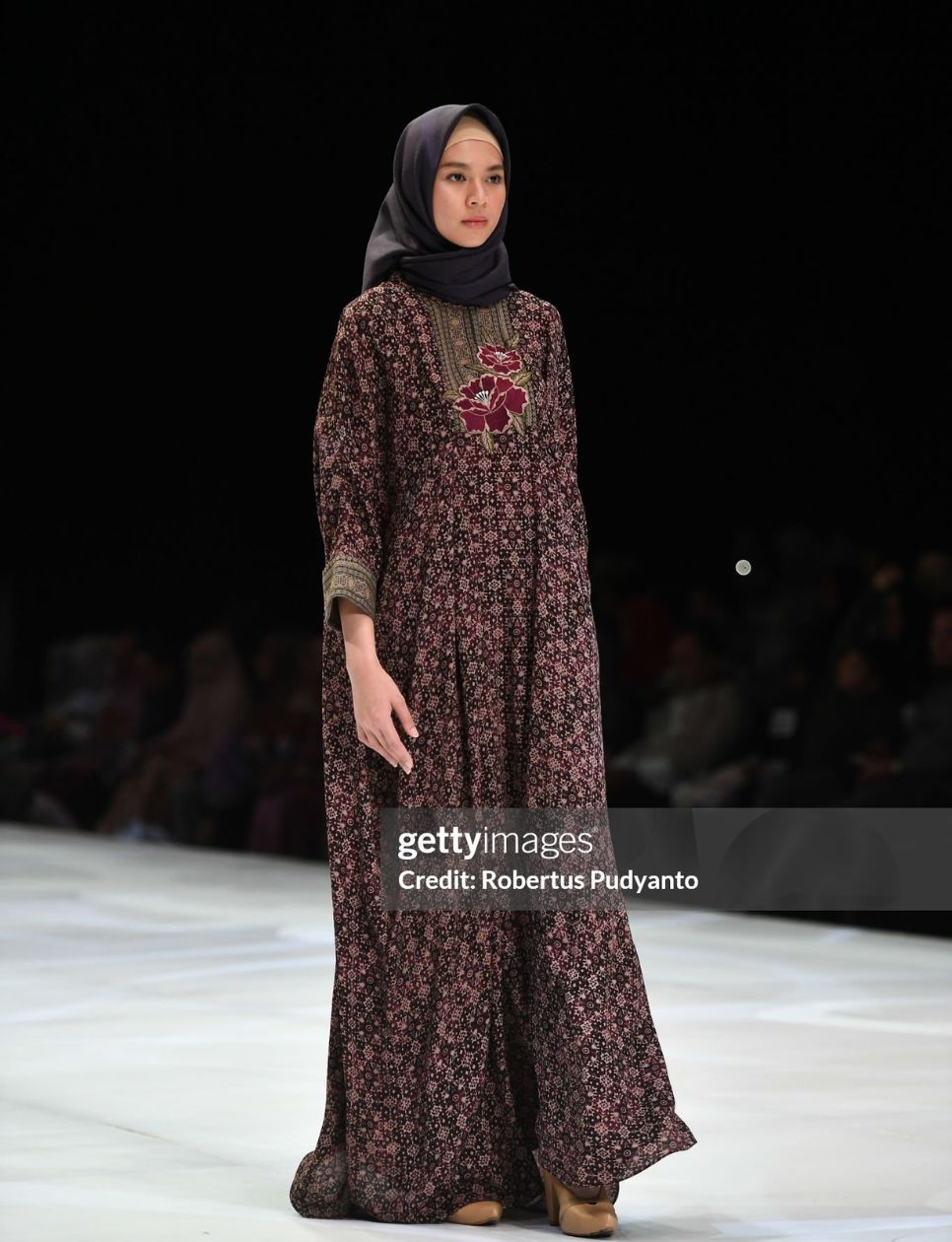 A model showcases designs on the runway during the Kamilaa by Itang Yunasz show as part of Indonesia Fashion Week 2019 on March 29, 2019 in Jakarta, Indonesia. (Photo by Robertus Pudyanto/Getty Images)