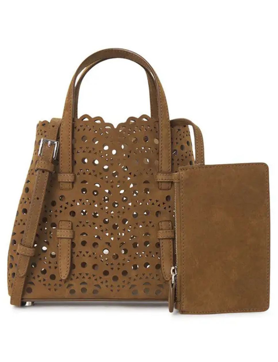 4. Alaia Mina 20 Vienne Wave Nubuck Calfskin Tote Bag