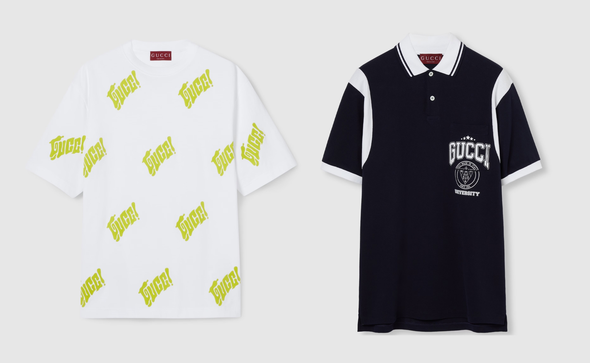 Berbagai material untuk membuat T-shirt Gucci (Sumber foto: https://www.gucci.com/ dan https://www.gucci.com/)