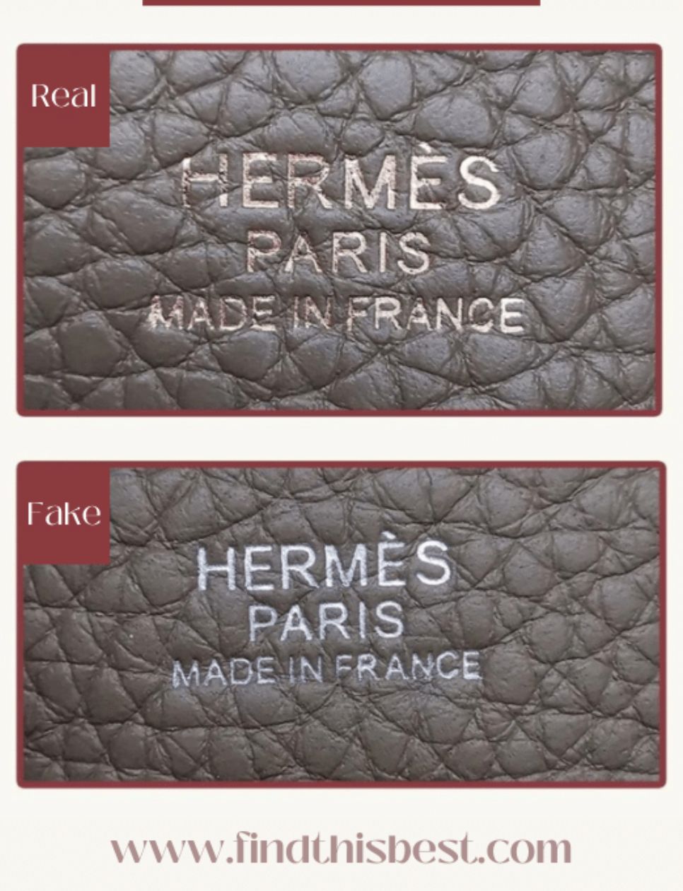Perbedaan leather pada tas Picotin yang asli dan palsu (sumber: https://www.findthisbest.com/blog/hermes-picotin-real-vs-fake-guide)