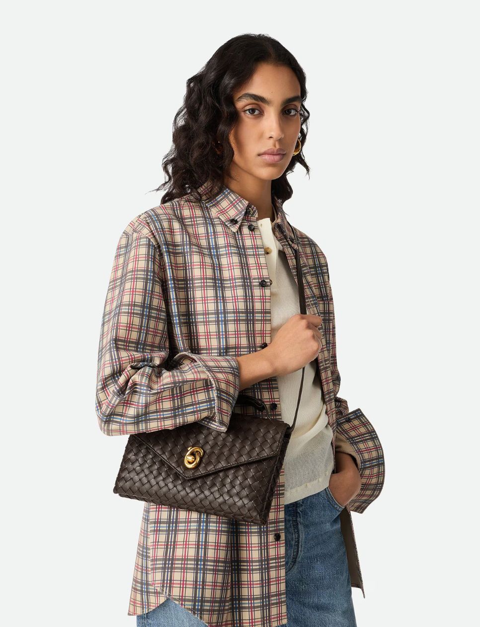 4. Bottega Veneta Knot Lock Intrecciato Leather Crossbody Bag Fondant