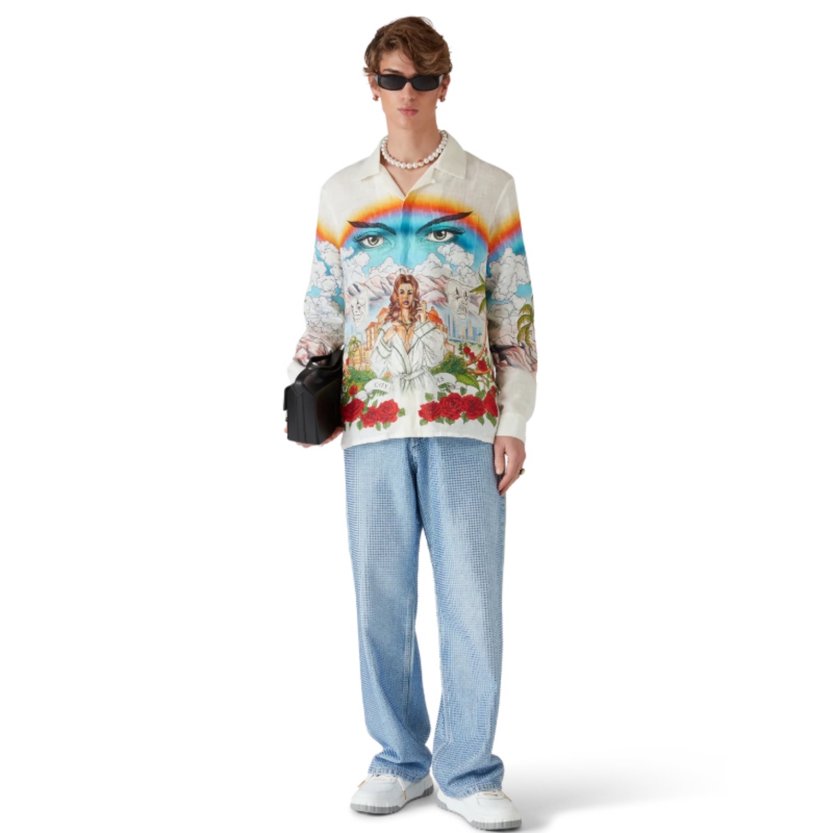 Model mengenakan Chateau Linen Long Sleeve Shirt (Sumber foto: https://casablancaparis.com/)