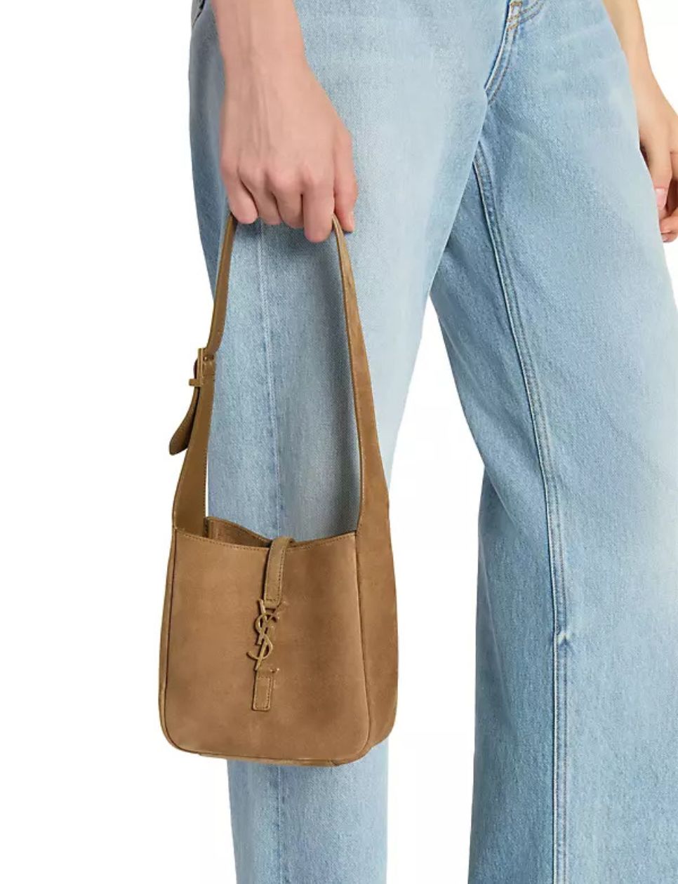 8. Saint Laurent Le 5 A 7 Supple Baby in Suede Golden Leaf