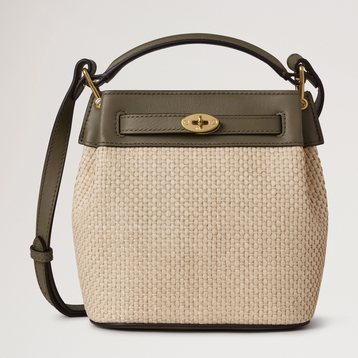 Model tas Mini Islington Bucket Linen Green & Natural Raffia & Leather (Sumber foto: https://www.mulberry.com/)