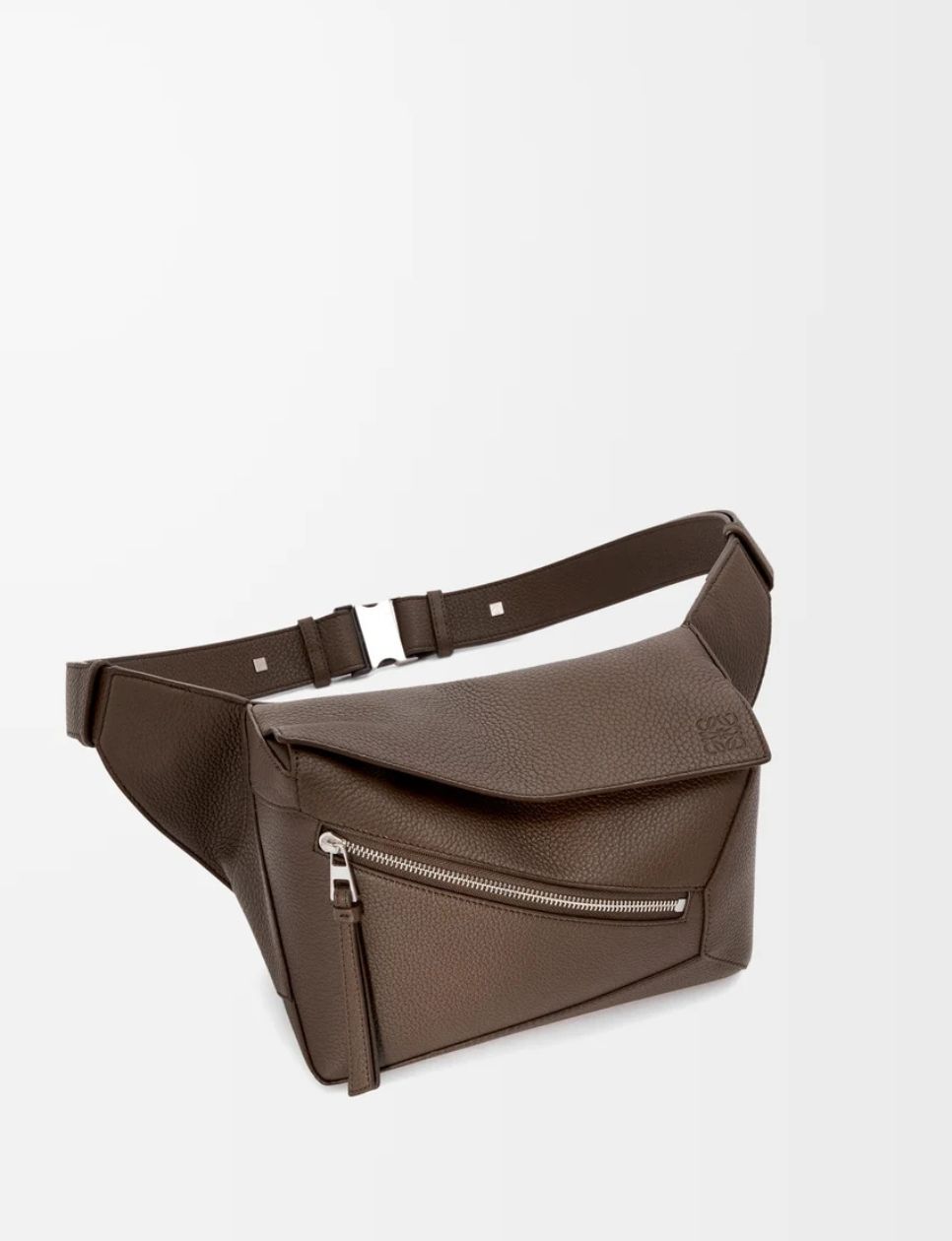 9. Loewe Small Puzzle Edge Bumbag in Grained Calfskin Dark Cigar